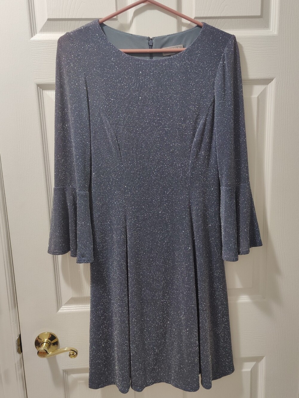 Vintage Laura Sparkle Blue Women’s A-Line Dress with Bell Sleeves